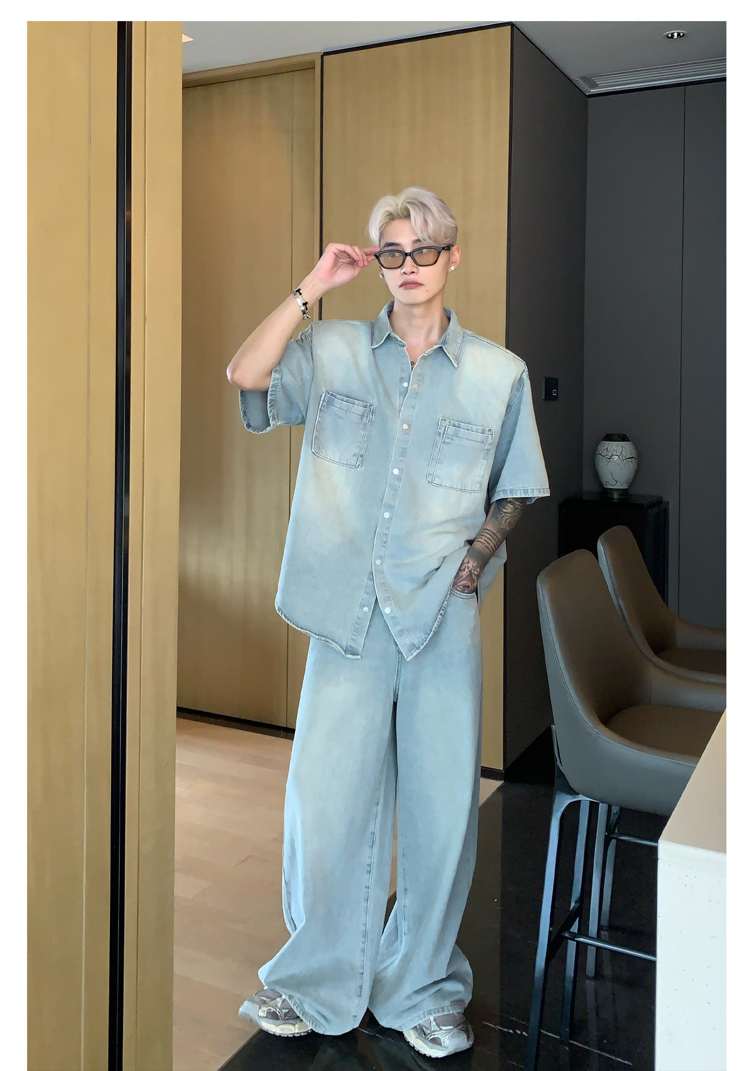 Threebooy [CUIBUJU] Niche made washed denim set up NA720