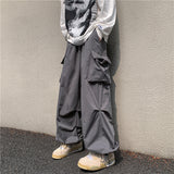 Threebooy boy outfits Multi-Pocket Workwear Casual Wide-Leg Pants Men's Spring and Autumn Hip Hop Ins Loose Straight Ankle-Length Pants