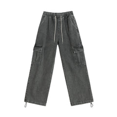 guys fits Vintage Washed Distressed Jeans Men's Summer Loose Overalls Korean Style Trendy Wide Leg Straight Pants