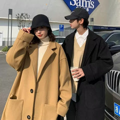 old money outfits men Woolen Overcoat Men's Mid-Length Winter High-Grade High Street Black Woolen Trench Coat Winter Thickened Coat Cotton-Padded Coat Fashion