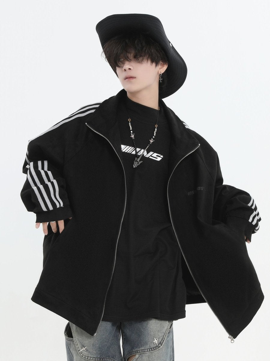 Threebooy [INSstudios] Striped Casual Zipper Jacket na1461