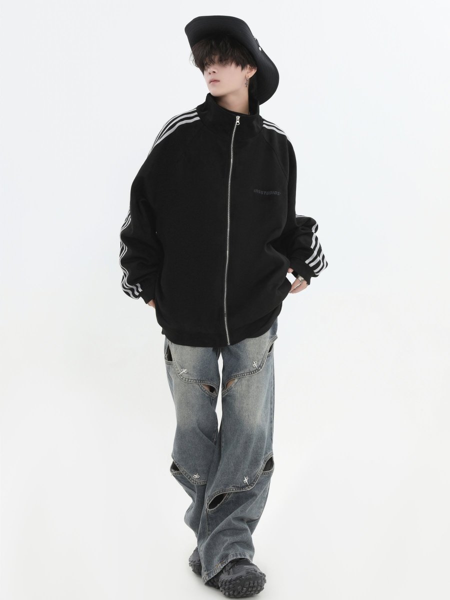 Threebooy [INSstudios] Striped Casual Zipper Jacket na1461