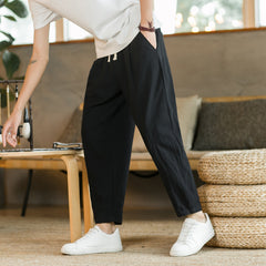 mens fall fashion Summer Casual Pants Men's All-Match Cotton and Linen Loose Linen Pants Korean Style Trendy Cropped Pants Straight Casual Pants