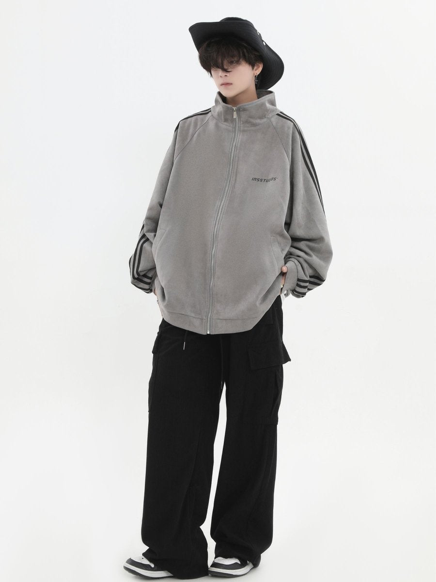 Threebooy [INSstudios] Striped Casual Zipper Jacket na1461
