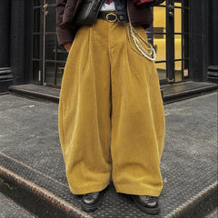 Threebooy  Men Corduroy Pants Solid Color Button Joggers Loose Wide Leg Trousers Men Streetwear Fashion Casual Male Long Pants