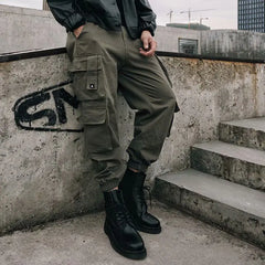 Threebooy  Safari Style Streetwear Cargo Pants Elastic Band Chic Straight Loose Men Autumn Winter All-match Pockets Casual Fashion Trousers