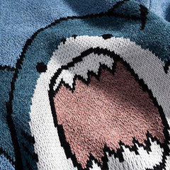Threebooy Shark Sweater Men Winter Cartoon Harajuku Korean Y2k Oversized Turtleneck Hip Hop Loose Knit Jumper Pullover High Collar Sweater