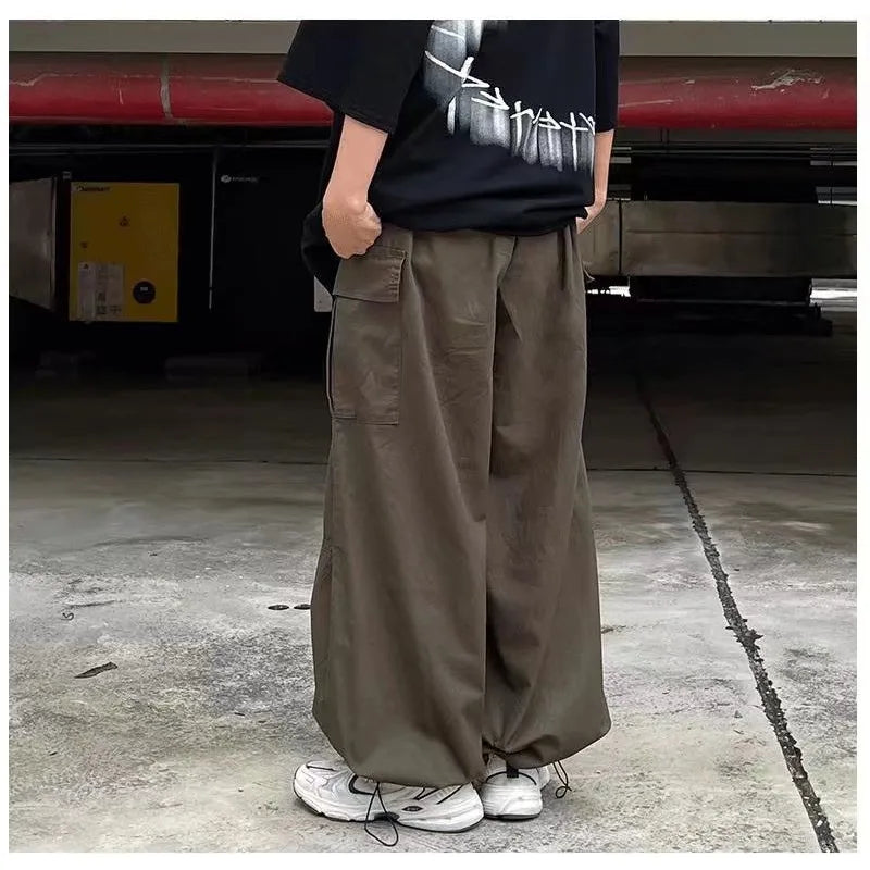 Threebooy  Vintage Baggy Cargo Pants Men Cotton Wide Leg Trousers Male Oversize Retro Loose Casual Japanese Streetwear Hip Hop