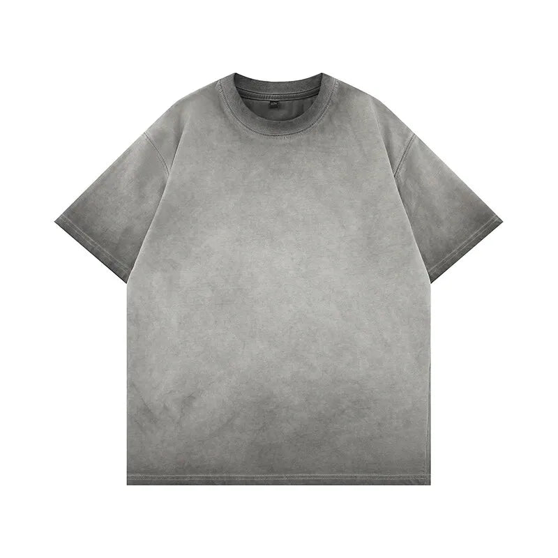 Threebooy  Mens Gradient Washed Loose Crew Neck Tee Streetwear Vintage Distressed Oversized Tshirt man Casual Fashion Trendy Basic Top
