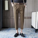 Threebooy   Spring New Solid Ankle Length Business Formal Wear Men Clothing Dress Pants Slim Fit Casual Office Trousers 28-36