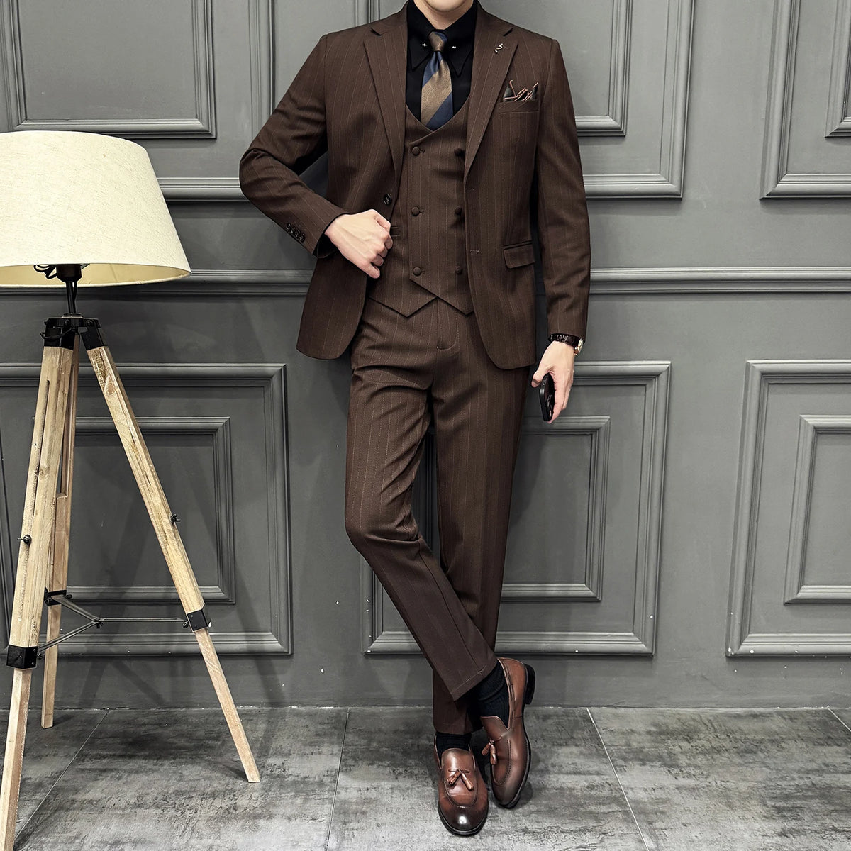 Threebooy  High-quality, fashionable, stylish, versatile and trendy casual business suit set, men's three-piece British business suit