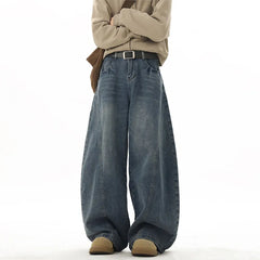 Threebooy  Wide Leg Jeans Men Denim Dark Blue Floor Sweeping Baggy Trousers Street Dance Hip Hop Unisex Urban Fashion Urban Streetwear