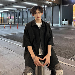 Threebooy Streetwear Men's Glitter Shirts Summer Short Sleeve Oversized Chic All-match Shirt Men Women Korean Daily Loose Tops Black/White