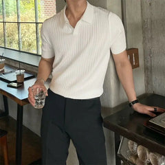 Threebooy Men Slim Fit Polo Shirts Solid Stretch Sexy Collared TShirt Fashion Trendy Cotton Casual Top Summer Clothes Comfortable Stretchy
