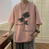 Threebooy Summer Men's Suede Fabric Short Sleeve T-shirt Round Neck Printing Top Clothes T Shirt Fashion Trend Pink/Apricot Tshirt