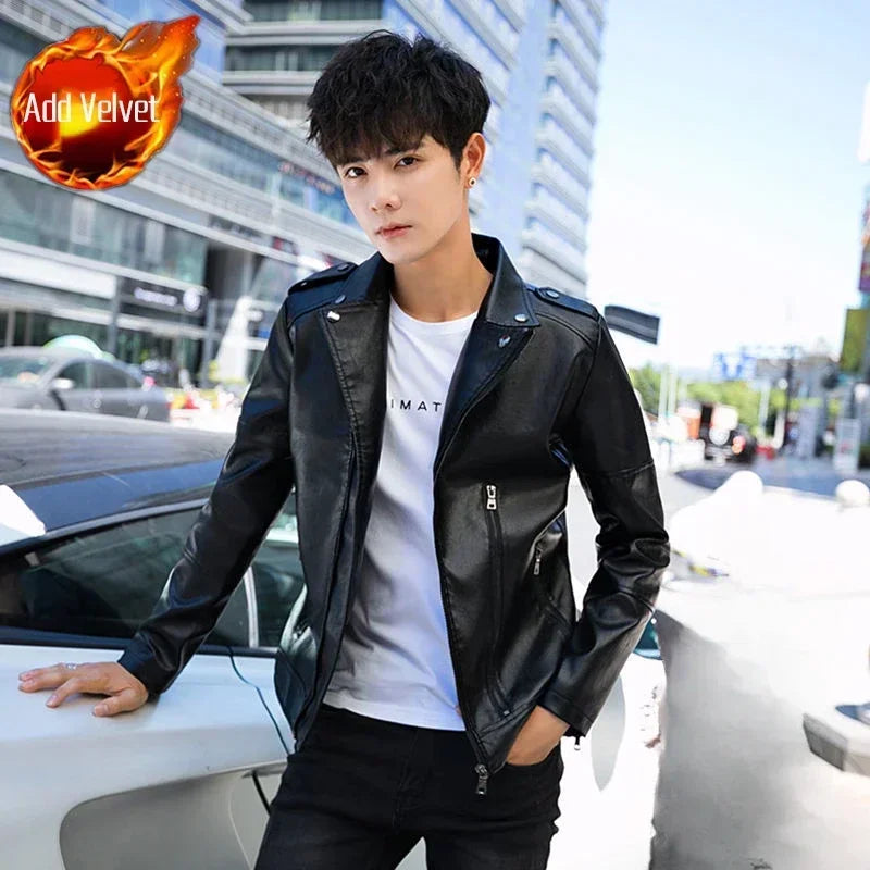 Threebooy Casual Male Leather Blazer Black High Quality Clothing Handsome Original Coat Luxury Designer Simple Breasted Men's Suit Jackets