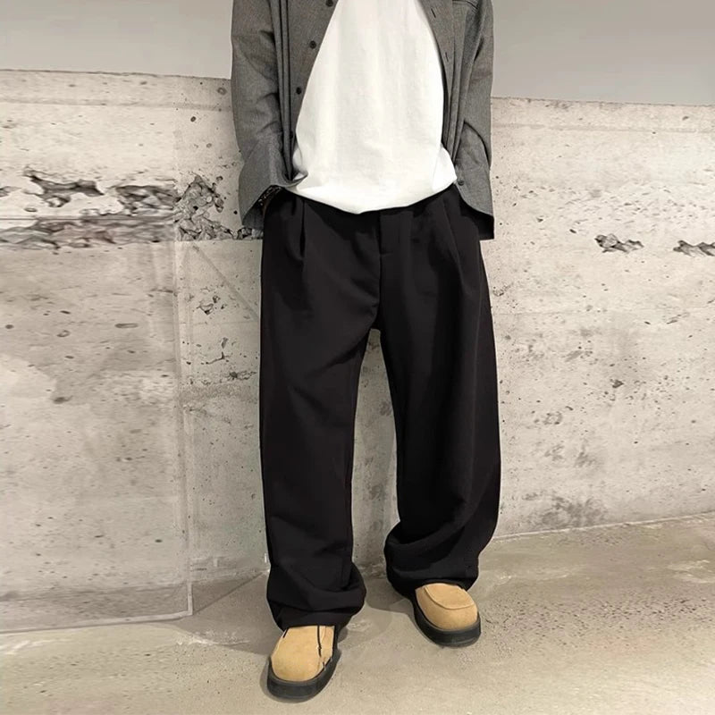 Threebooy  New Light Business Men Suit Pants Light Luxury Draped Solid Color Curved Knife Pants Elegant Straight Trousers Dress Pants M-3XL