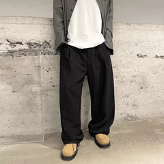 Threebooy  New Light Business Men Suit Pants Light Luxury Draped Solid Color Curved Knife Pants Elegant Straight Trousers Dress Pants M-3XL