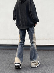 Threebooy Jeans High Street American Vintage Wash Harajuku Y2K Spliced Jeans Men's Loose Flare Design Feel Pants