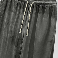 Threebooy  Men Pants Solid Drawstring Joggers Casual Trousers Men Velour Loose Shiny Streetwear Korean Style Fashion Long Pants