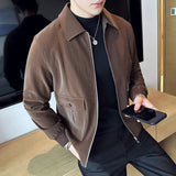 Threebooy Men Spring High Quality Bright Surface Casual Leather Jacket/Male Slim Fit Business Lapel Fashion Leather Jacket/Men Coat 3XL-M