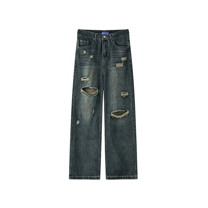 Threebooy NEW Baggy jeans man Frayed Damaged Hole Baggy Wide Leg Jeans for Men and Women Streetwear Casual Ropa Hombre Denim Trousers