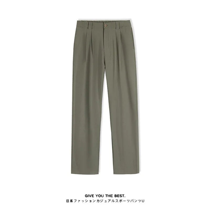 Threebooy  Men's Light Luxury Draped Baggy Suit Pants Casual Button-down Solid Color Straight Premium Elegant Dress Pants 2025 New S-4XL