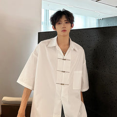 Threebooy Chic Buttons Decor Shirt Men Lapel Short Sleeve Korean Style Fashion Men Clothing Summer Personality Streetwear Casual Shirts