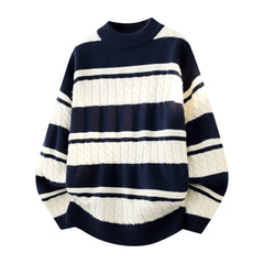 Threebooy  Men's Striped Sweater O-Neck Casual Knit Pullovers Fashion Long Sleeve Knitted Sweater Men Autumn Winter Warm Y2K Knitwear Tops
