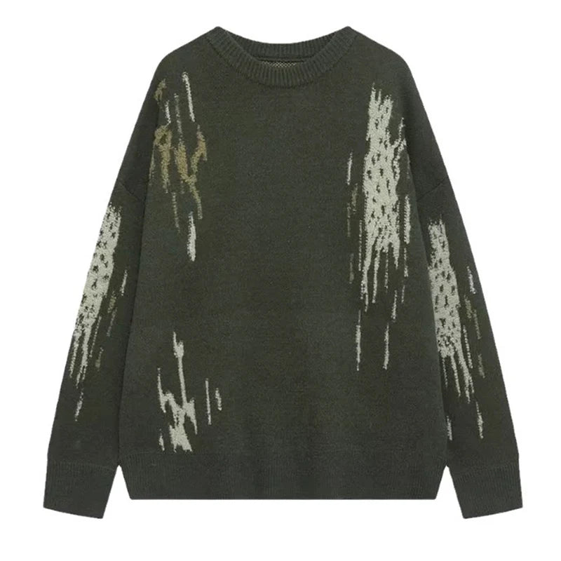 Threebooy Japanese Trendy Men's Sweaters Light Luxury Knitted Color Clashing O Neck Long Sleeve Pullover Casual High Street Knitwear M-3XL