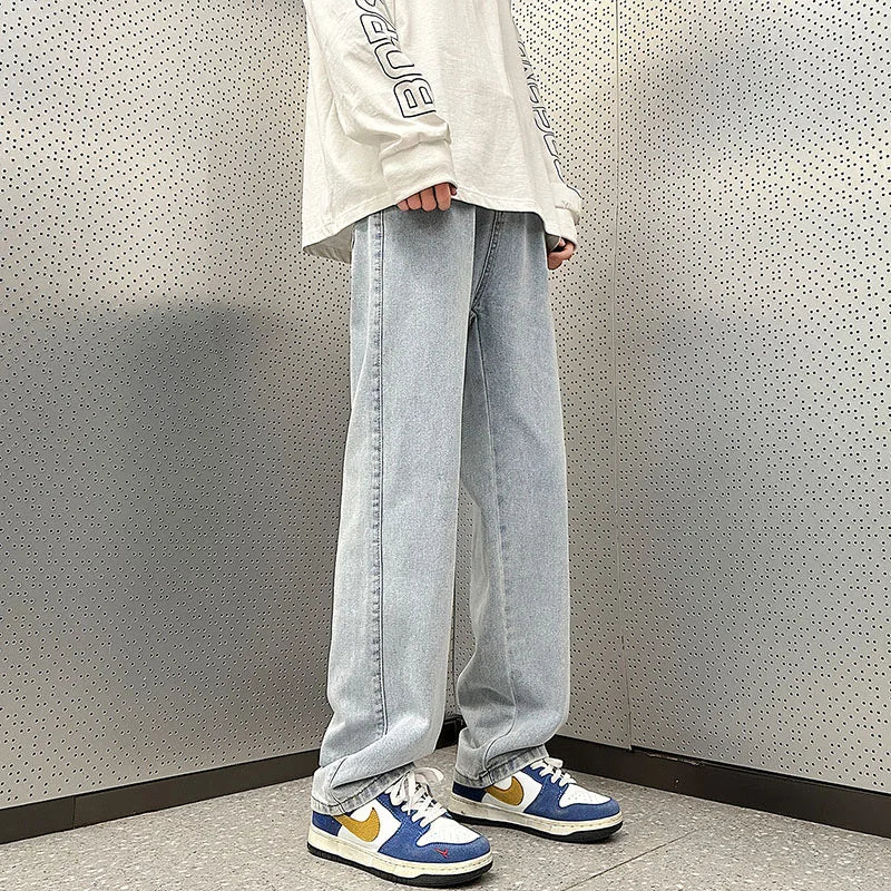 Threebooy  5 Colors Fashion Korean Baggy Pants Men Spring Autumn New Loose Straight Jeans Elastic Waist Wide Leg Casual Pants Men's Clothes