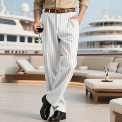 Threebooy  New American Style Business Striped Men Suit Pants Light Luxury Leisure Linen Straight Pants Urban Fashion High Quality Trousers