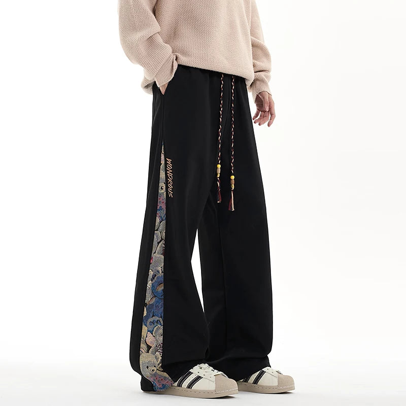 Threebooy Embroidery Patchwork Sport Pants Mopping Trousers Spring New Fashion Casual Pants Men Clothing Oversized Harajuku Joggers Male