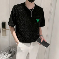 Threebooy Summer Men's Lattice Printing Super Soft T-shirt Green/black Color Top Clothes Tshirts Fashion Trend Round Neck T Shirts