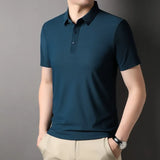 Threebooy Men's Summer Hollow Short-sleeved Polo Shirt: Ice Silk, Breathable, Business Fashion