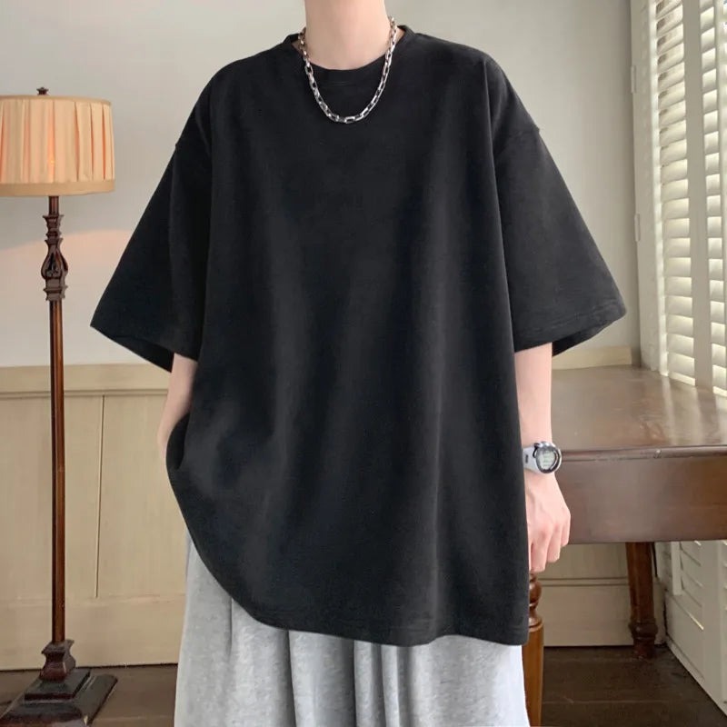 Threebooy  Summer Short Sleeved T-shirt Men Oversized Casual Round Neck T Shirt Men Streetwear Korean Loose Suede T Shirt Mens Top M-3XL