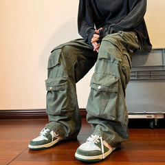 Threebooy Multi-pockets Cargo Pants Harajuku Streetwear Casual Tooling Pant Men's Hip-hop Mopping Trousers Vintage Daily Wide Leg Pants