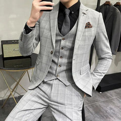 Threebooy  Mens 2 Piece Set Suits One Button Slim Fit Luxury Style Wedding Youth Business Casual Formal Plaid