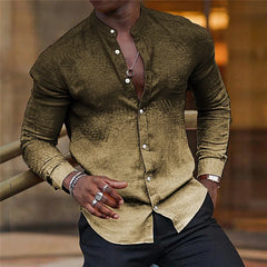 Threebooy  European and American Spring and Autumn Gradient Men's Casual Long Sleeve Stand Collar Shirt