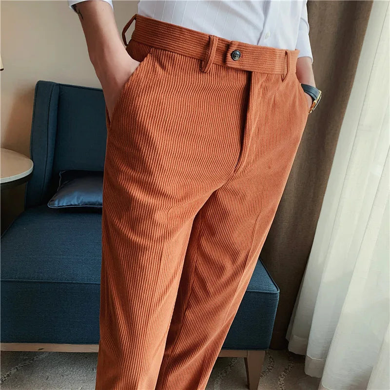 Threebooy Brand clothing Men Winter Leisure Corduroy Suit Trousers/Male Slim Fit Fashion business leisure Suit Pants Plus size 29-36