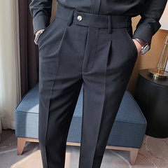 Threebooy New Men's Fashion Boutique Solid Color Formal Business Suit Trousers Groom Wedding Dress Men Casual Suit Pants 29-36