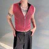 Threebooy Knitted Vest Men's Stand Collar Handsome Sweater Vest Korean Streetwear Male Clothing 2024 Spring Summer Fashion New