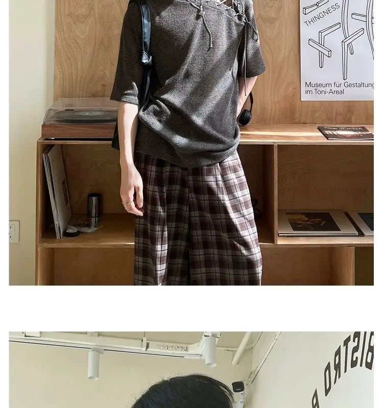 Threebooy Street Punk Shirt Off-shoulder Hollow T-shirt American 2025 New High-end Style Fashionable Casual Loose Short Sleeves