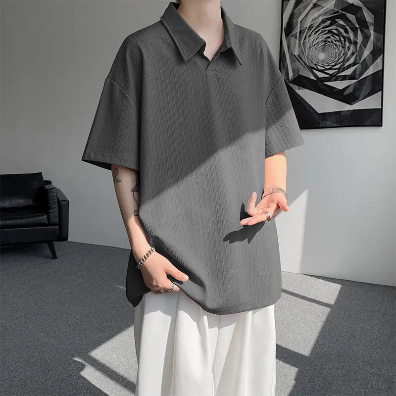 Threebooy T shirt men Oversized Polo Collar Soft Comfort Tshirt Loose Fit Breathable Tee Casual Streetwear Top Summer Mens Fashion Apparel