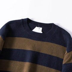Threebooy  Autumn New Men's Contrast Color Striped Long-Sleeved Sweater Retro Fashion Trend Street Hip-Hop Loose Casual Niche Men's Tops