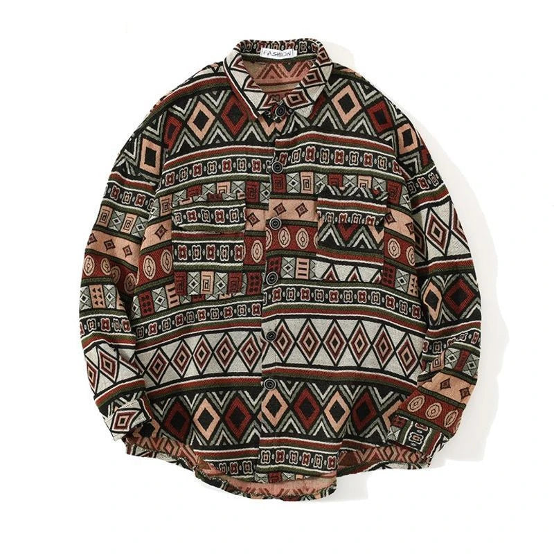 Threebooy Colored Numb Ethnic Style Shirt Men Weaving and Embroidered Spring and Autumn Retro Hong Kong Style Shirt Jacket