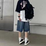 Threebooy High Street Retro Blue Jeans Shorts Summer New Baggy Wide Leg Denim Half Pants Fashion Streetwear Y2k Clothing Oversize Man