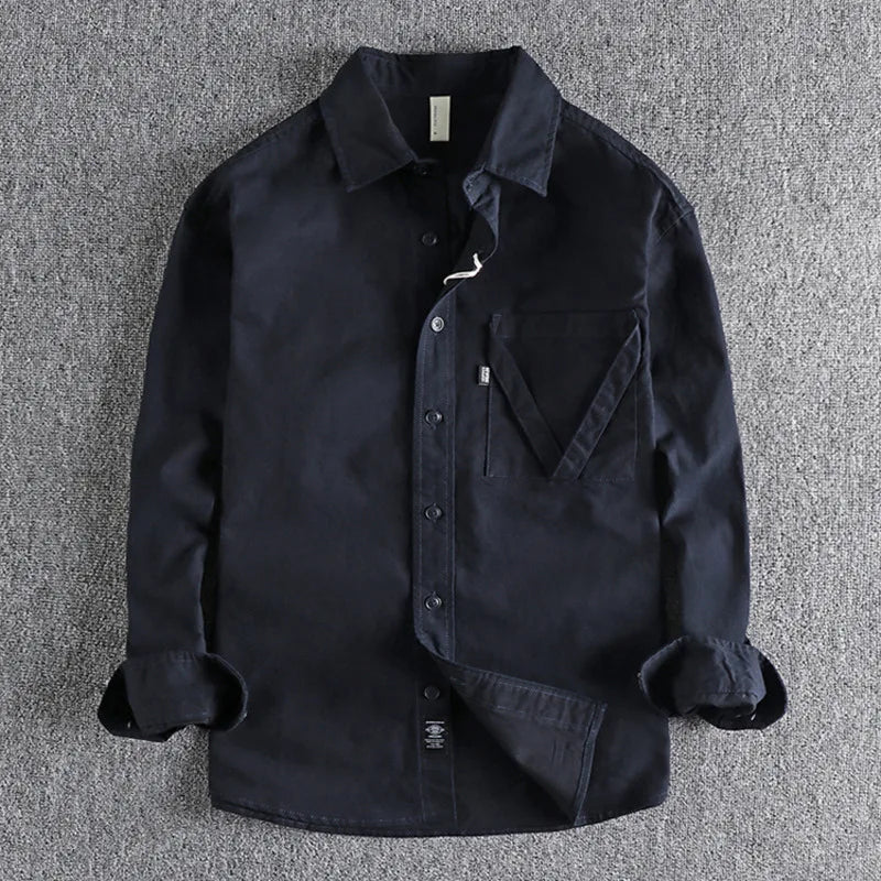 Threebooy  Cargo Men Long Sleeve Shirt Pure Cotton Design Pocket Washable Old Vintage Workwear Tops Male Fashion Casual Thin Shirts Jackets