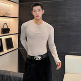 Threebooy 2024 Autumn Winter Korean Designer Versatile Tank Top Two Piece Sets Solid Color Slim Vest T-shirt Men Clothing