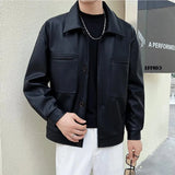 Threebooy Men Spring Autumn Men's Motorcycle Leather Jacket Lapel Jacket Fashion Casual Trend Windproof Coat Streetwear M-3XL